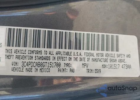 2016 Dodge Journey Se z USA, uszkodzony, nr VIN 3C4PDCAB0GT151700